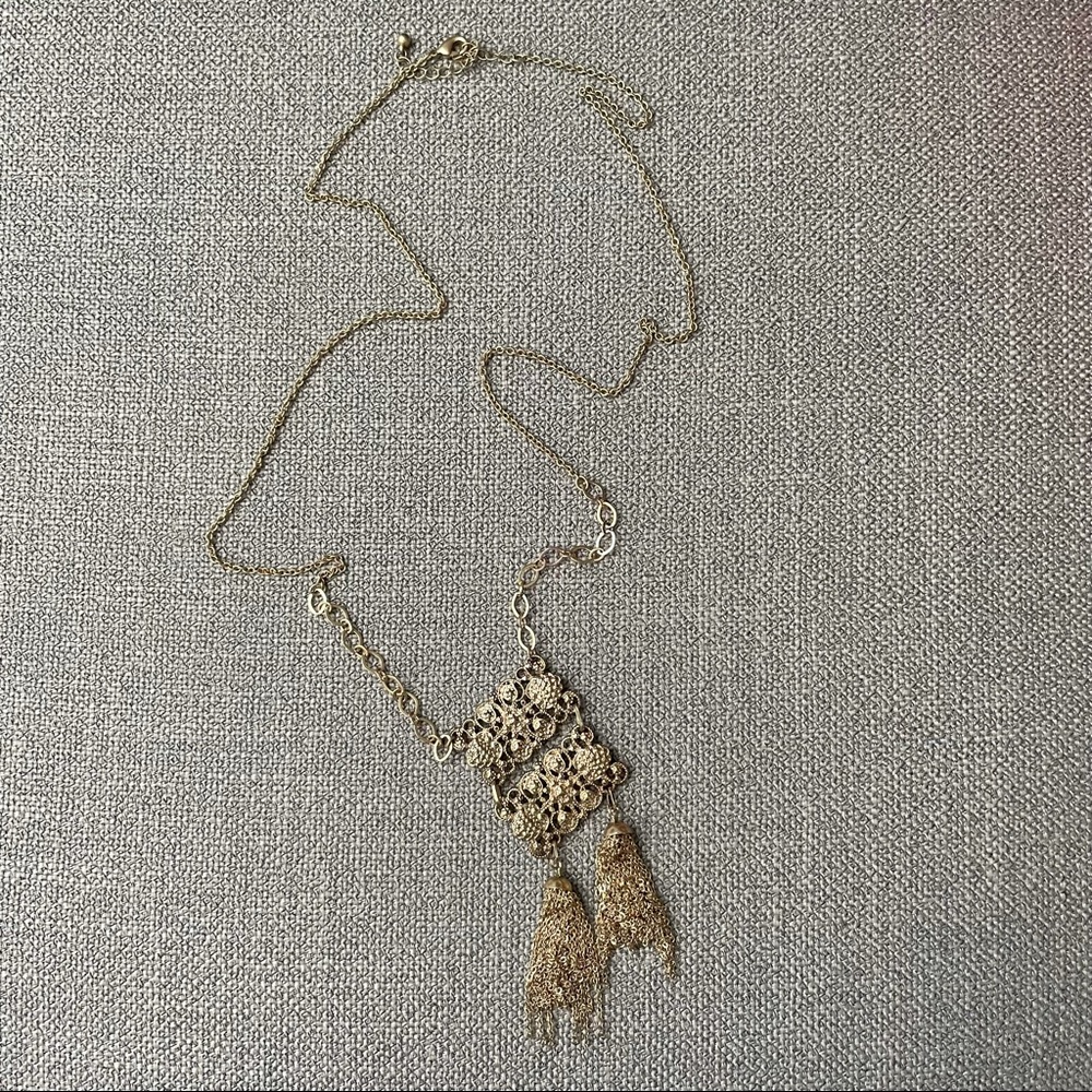 Anthropologie Gold Pendant Tassel Necklace